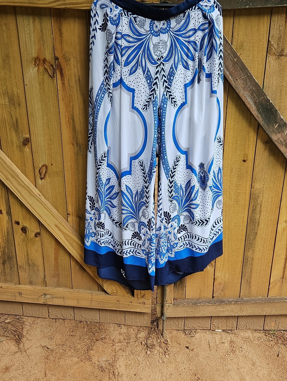 Ashley Stewart Blue and White Floral Wide Leg Pants Plus Size 22/24